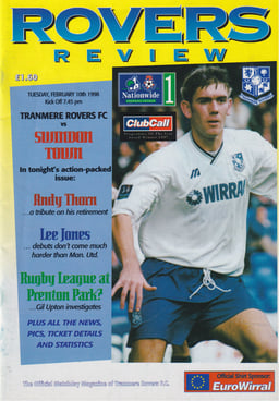 Tranmere Rovers v Swindon Town Match Programme 1998-02-10